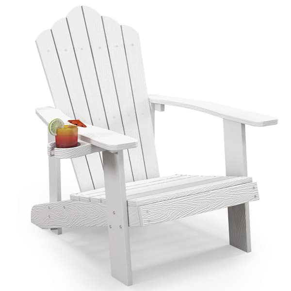 Gymax Patio HIPS Outdoor Weather Resistant Slatted Chair Adirondack Chair w/Cup Holder White