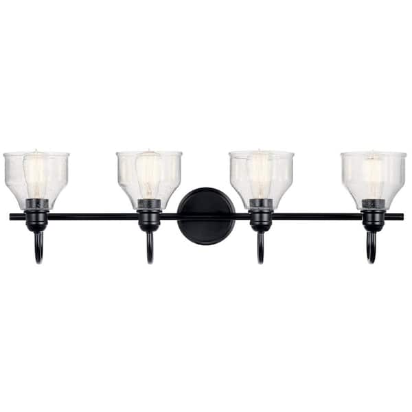 Avery 33.5 in. 4-Light Black Industrial Bathroom Vanity Light with Clear Seeded Glass