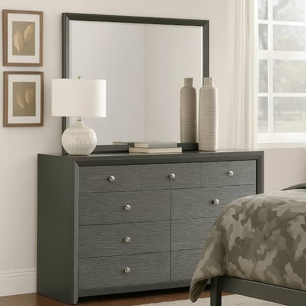 gunmetal grey dresser ESF Italia Vulcano 6-Drawer Dark Gray Dresser with High Gloss Finish main image 0