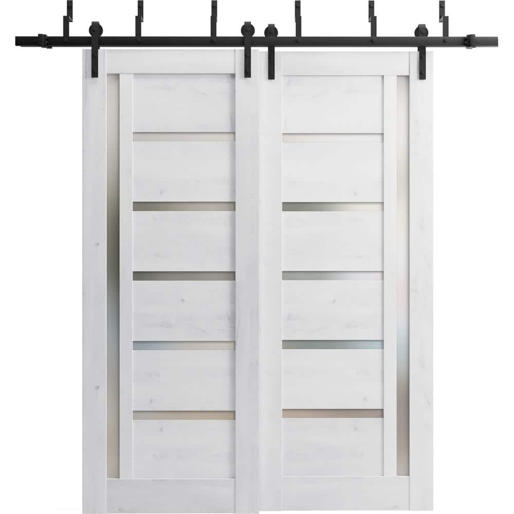 36 in. x 96 in. 2 Panel Frosted Glass Nordic White Wood Sliding Barn Door with Hardware Kit price history on PriceWatchPro