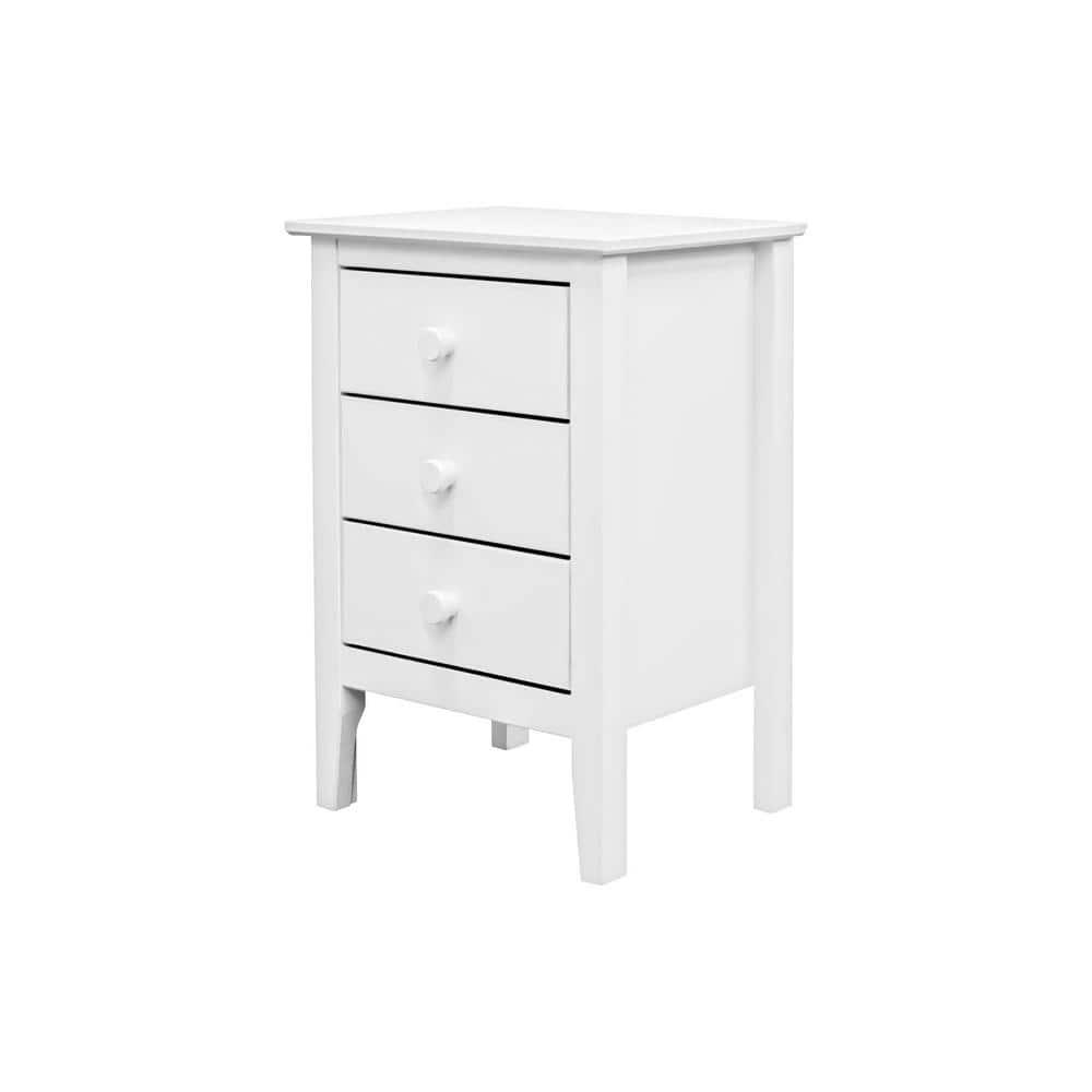 Sustainable Solid Pine 3-Drawer White Nightstand