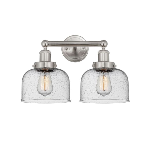Bell 15.5 in. 2-Light Brushed Satin Nickel Vanity Light with Glass Shade