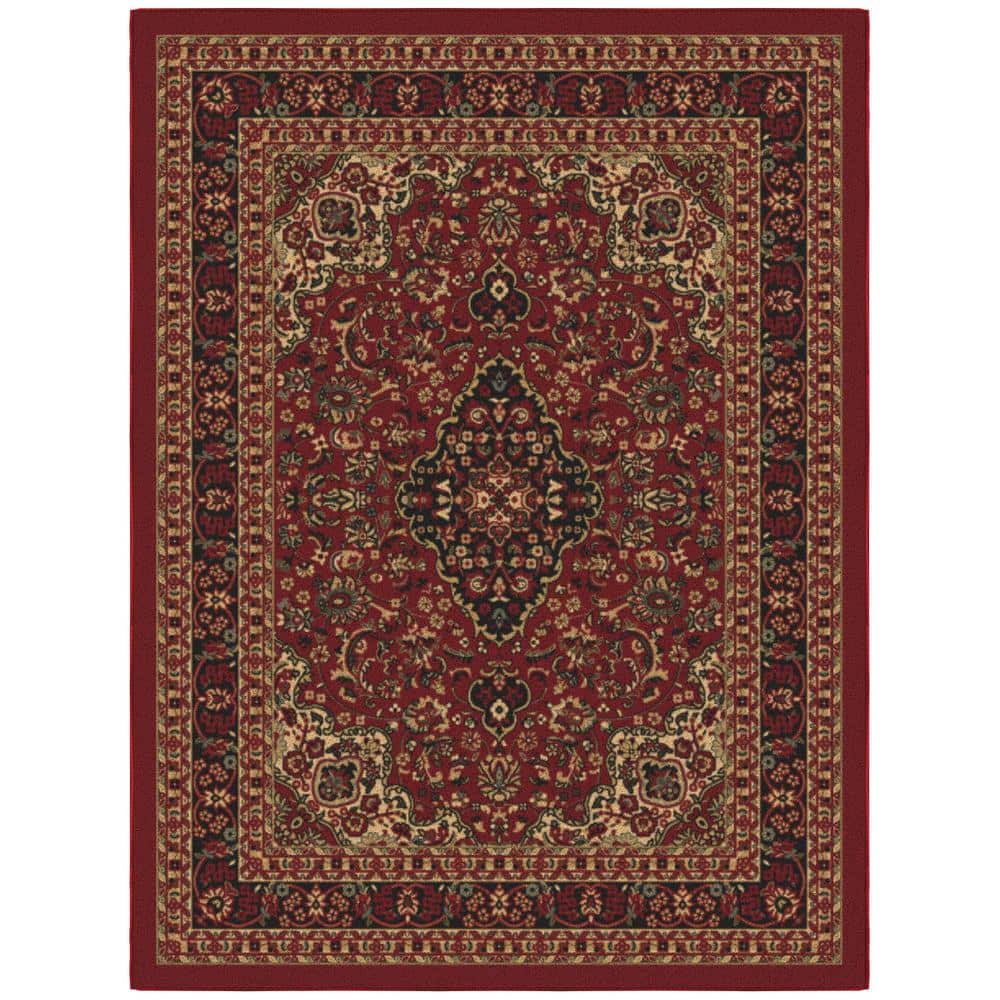 Red Oriental Design Low Pile Non-Slip Area Rug