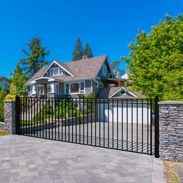 ALEKO Madrid Style 16 ft. x 6 ft. Black Steel Single Swing Driveway Fence Gate
