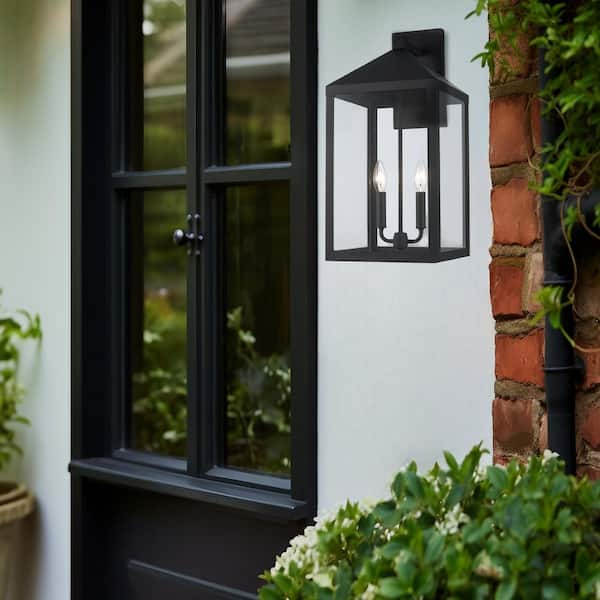 Storm 21.5 in. 2-Light Black Outdoor Wall Light Fixture with Clear Glass