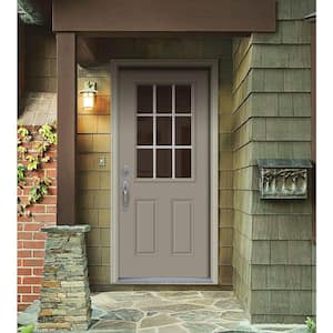 32 in. x 80 in. 9 Lite Desert Sand Painted Steel Prehung Right-Hand Inswing Entry Door w/Brickmould
