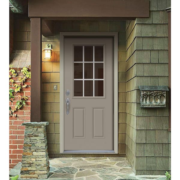 32 in. x 80 in. 9 Lite Desert Sand Painted Steel Prehung Right-Hand Inswing Entry Door w/Brickmould