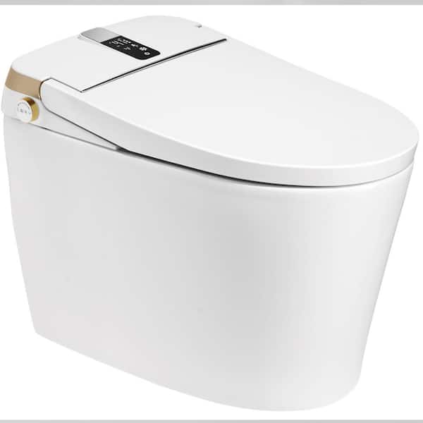 LORDEAR One-Piece 1.28 GPF Auto Flush Elongated Smart Bidet Toilet with Digital Display in Glossy White