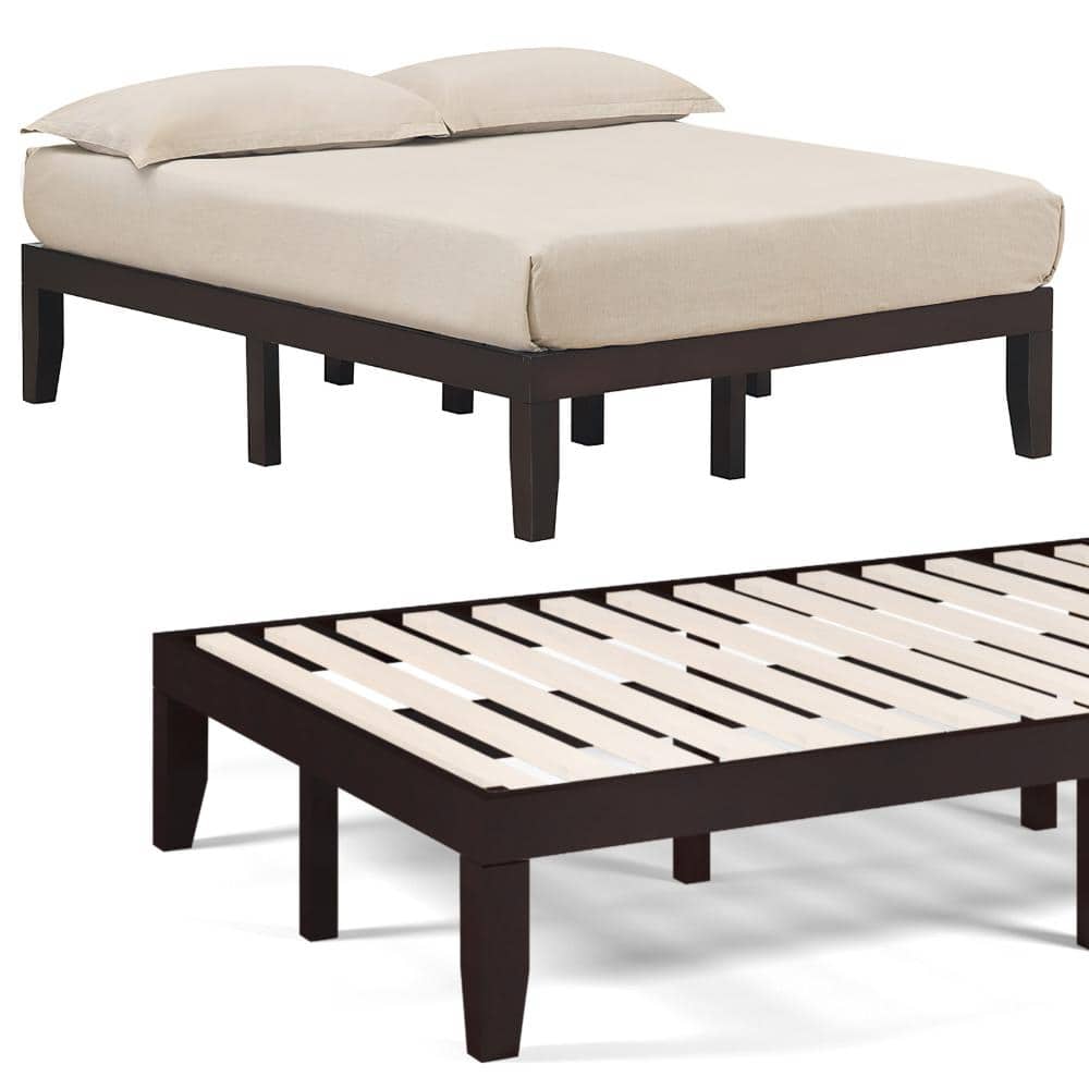 14 in. Full Solid Wood Platform Bed Frame with Poplar Wood Slats, 10.5 in. Underbed Storage, Brown price history on PriceWatchPro