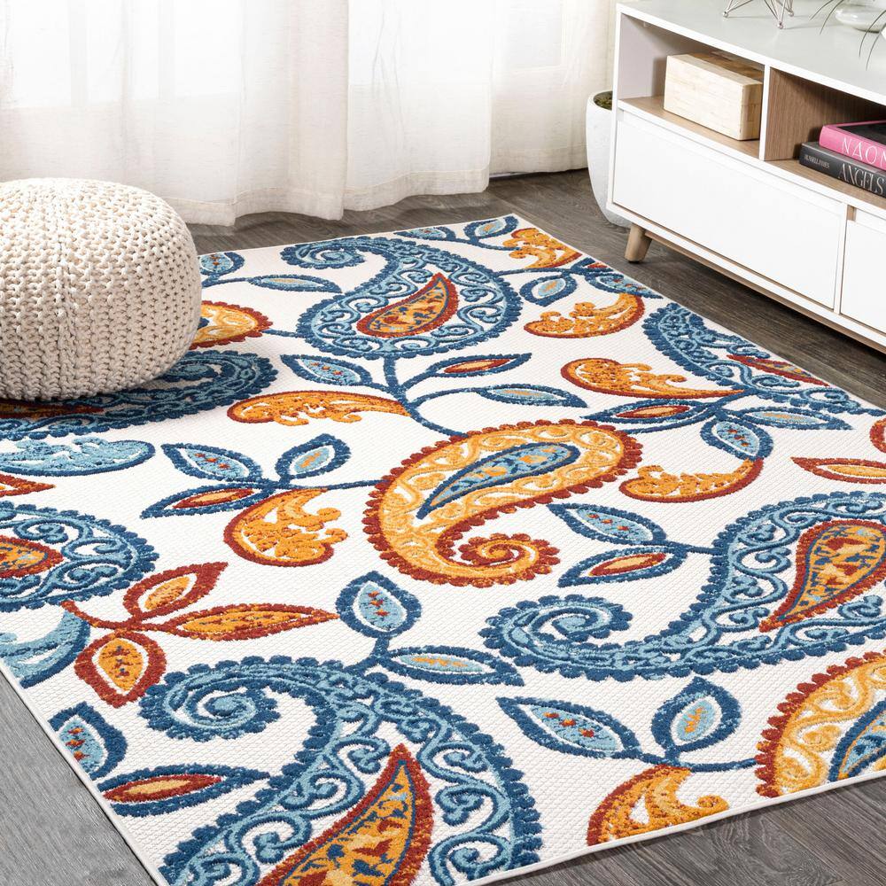 Julien Paisley Orange and Blue Indoor/Outdoor Area Rug