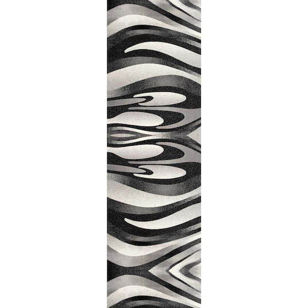 Montage Black Grey, Boho 2 ft. x 11 ft. Abstract Indoor Runner Rug