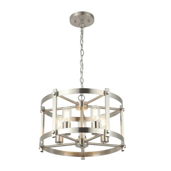 WINGBO 5-Light Lantern Nickel Farmhouse Round Chandelier