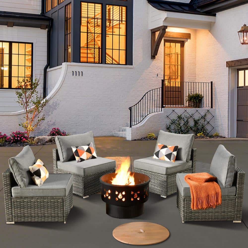 Daffodil S Gray 5-Piece Wicker Patio Wood Burning Fire Pit Conversation Sofa Set with Dark Gray Cushions price history on PriceWatchPro