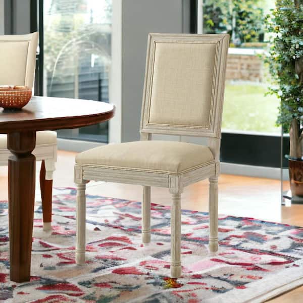 HomeRoots Beige And Brown Upholstered Linen Side Chair (Set Of 2)