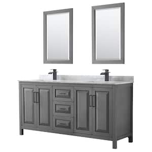 72 in. W x 22 in. D x 35.75 in. H Double Bath Vanity in Dark Gray with White Carrara Marble Top and 24 in. Mirrors