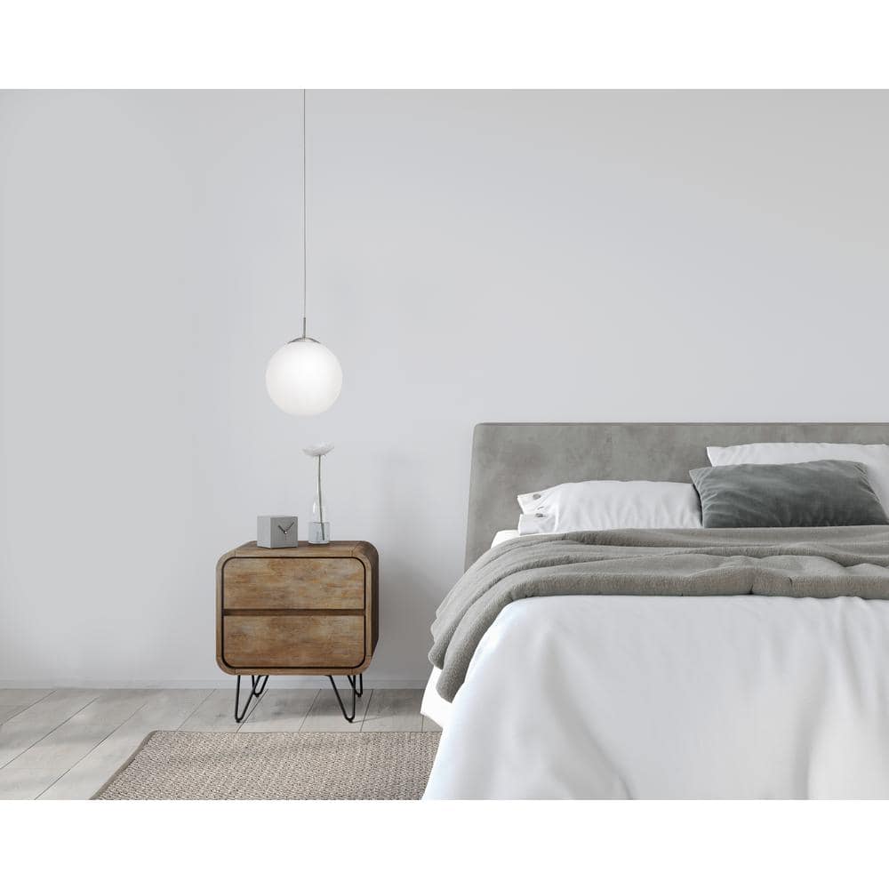 Modern Globe Nickel & Glass Pendant Light with Adjustable Height