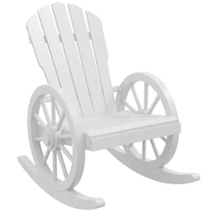 White Wood Outdoor Rocking Chair, Adirondack Rocker Chair with Slatted Design and Oversized Back, Outdoor Rocking Chair