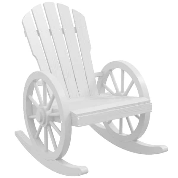 Otryad White Wood Outdoor Rocking Chair, Adirondack Rocker Chair with Slatted Design and Oversized Back, Outdoor Rocking Chair