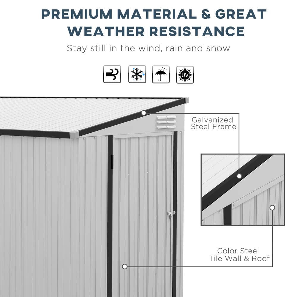 White 4' x 8' Galvanized Steel Lean-to Storage Shed