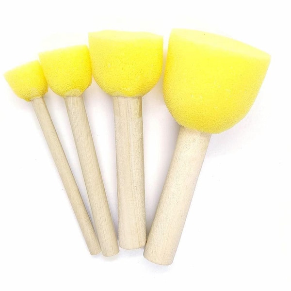 40 Pcs 1.5cm Foam Paint Brushes Round Sponge Brushes Kids Paint Sponges  Acrylic Painting Sponges Wood Staining Sponges with Wood Handle