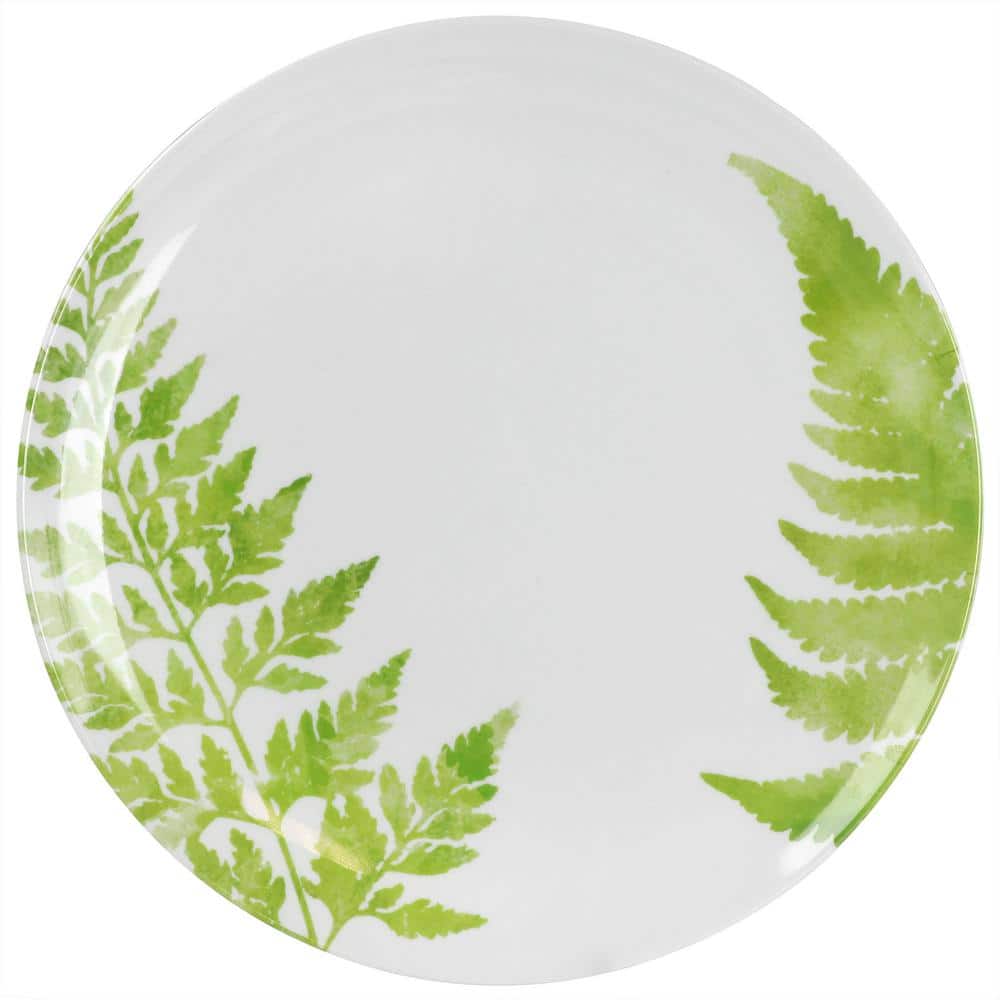 White and Green Fern Melamine 12-Piece Dinnerware Set