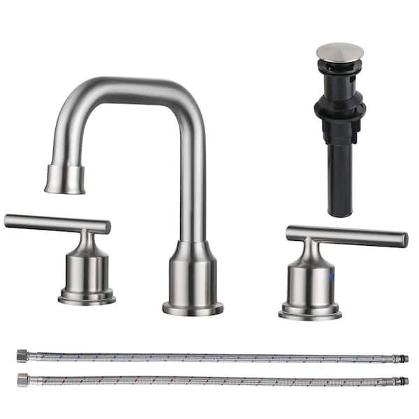 ARCORA 8 in. Widespread 2-Handle Bathroom Faucet with Pop Up Drain, 3 Hole Bathroom Sink Lavatory Faucet in Brushed Nickel