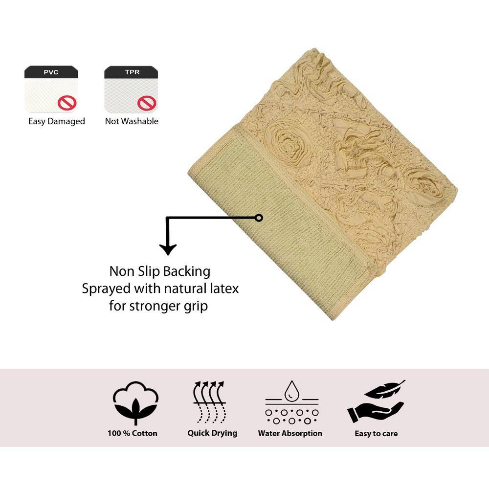 Modesto Yellow Cotton Bath Rug with Rose Design, 17x24