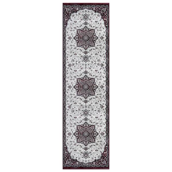 2 ft. x 7 ft. Burgundy Traditional Medallion Runner Rug