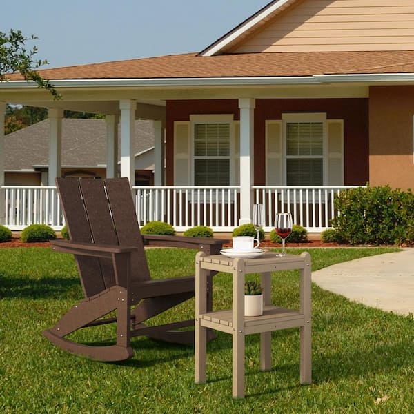 Unbranded Oak Rectangle Plastic Outdoor Side Table Double Outdoor Side Table