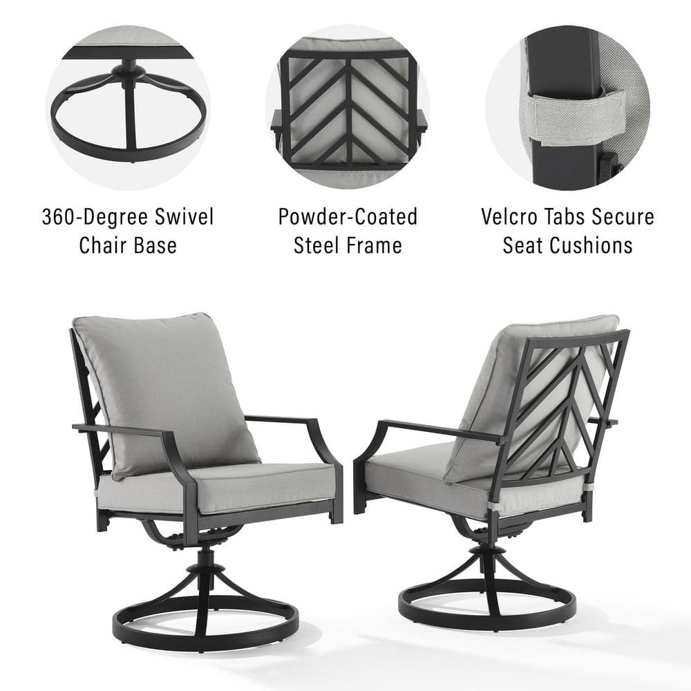 Otto Swivel Outdoor Dining Chair Set with Chevron Gray Cushions
