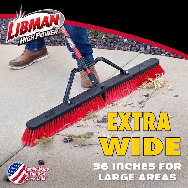 36 in. High Power Multi-Surface Push Broom Set with Brace and 60 in. Steel Handle