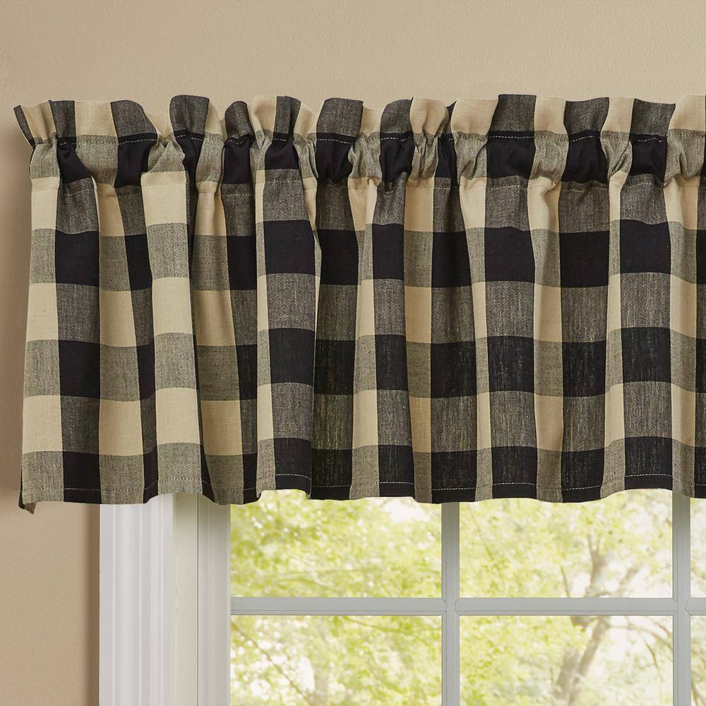 Black and Beige Plaid Rod Pocket Valance 14''L