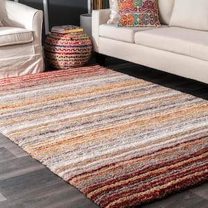 Drey Ombre Shag Red Multi 6 ft. x 9 ft. Area Rug