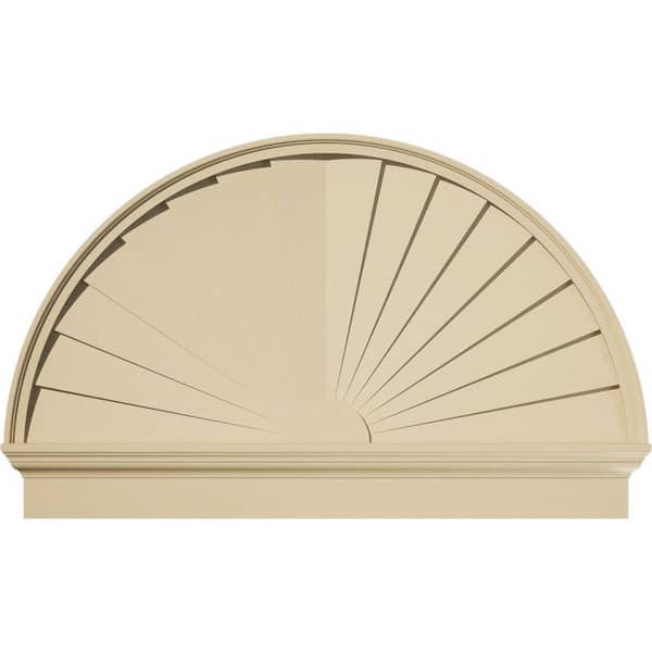 Ekena Millwork 48 in. W x 30-3/4 in. H x 2-3/4 in. P Half Round Sunburst Signature Urethane Combination Pediment, Primed Tan