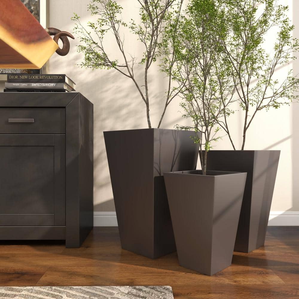 Gray Iron Trapezoidal Indoor/Outdoor Planter Set of 3