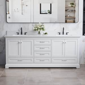 80 in. W Freestanding White Bath Vanity with White Marble Top, Double Sink, Assembled