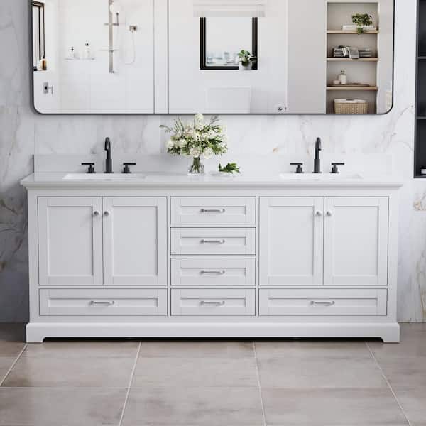 ANGELES HOME 80 in. W Freestanding White Bath Vanity with