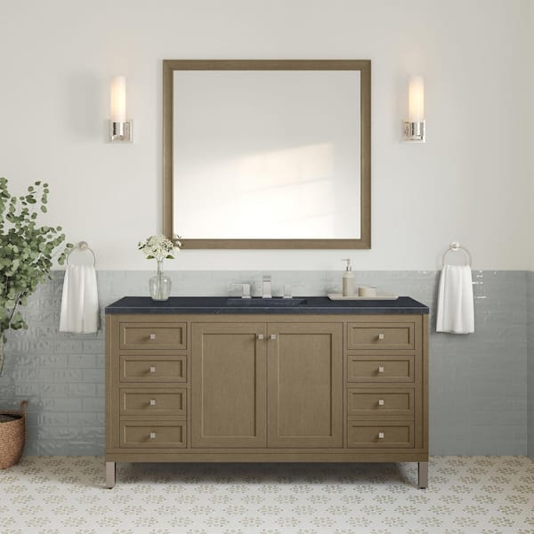 James Martin Vanities Chicago 60.0 in. W x 23.5 in. D x 33.76 in. H Single Bath Vanity in Walnut Whisper w/ Quartz Charcoal Soapstone Top