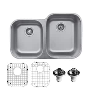 18-Gauge Stainless Steel 32 in. Double Bowl Undermount Kitchen Sink with Grid and Basket Strainer