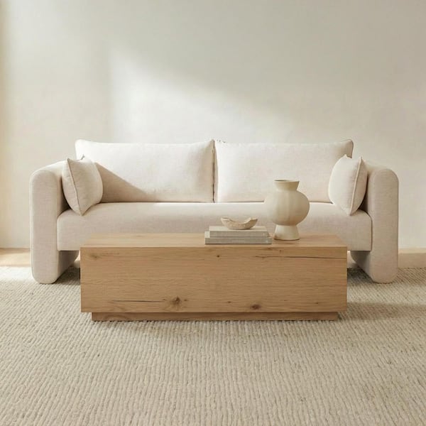 NADAAL STUDIOS Halven 85 in. Round Arm Polyester-Linen Fabric Rectangle ...
