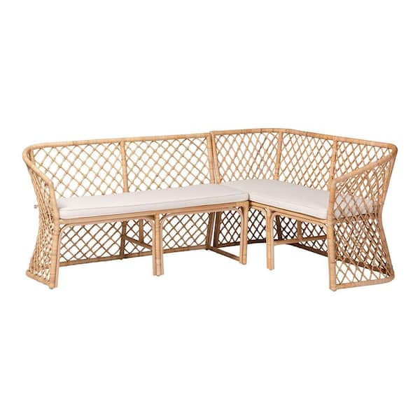 Aysi Light Honey Rattan 2-Piece Dining Nook Banquette Set