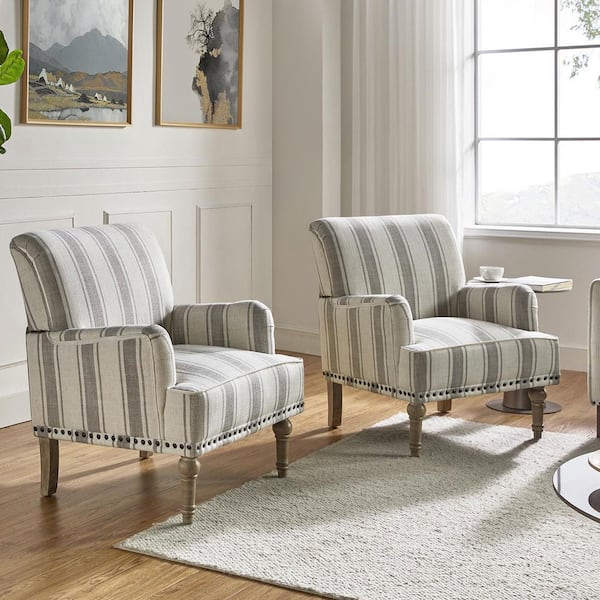 JAYDEN CREATION Imperia Gray Polyester Arm Chair 2 with Nailhead Trim (Set of 2)