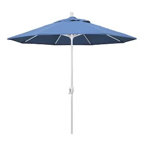 9 ft. Aluminum Market Push Tilt - M White Patio Umbrella in Frost Blue Olefin