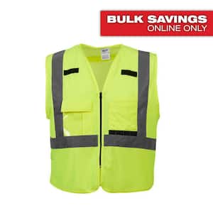 Large/X-Large Yellow Class 2 High Visibility Safety Vest with 10 Pockets