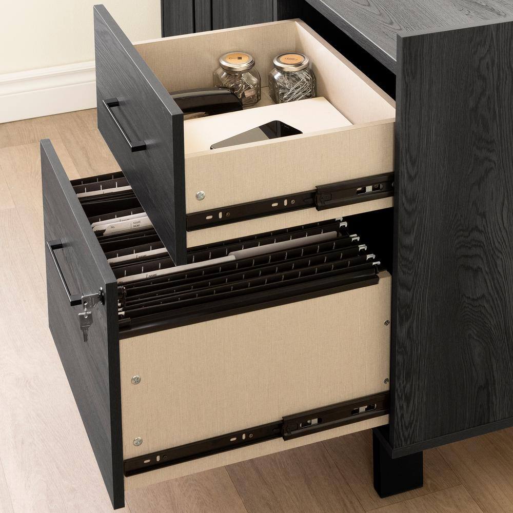 Kozack Contemporary Gray Oak Office Credenza with Built-In Power Bar