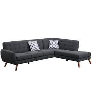 Simply 76 in. 2-Piece L-Shape Tufted Linen Sectional Chaise in Black with 2-Accent Pillows