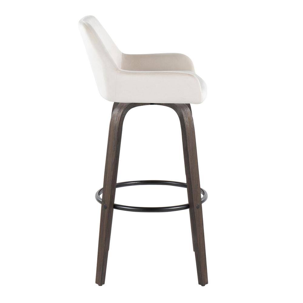 Daniella 30" White Velvet and Walnut Swivel Barstools - Set of 2