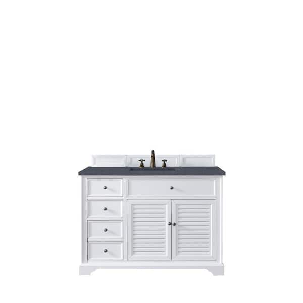 James Martin Vanities Savannah 48 in. W x 23.5 in.D x 34.3 in.H Single Bath Vanity in Bright White with Quartz Top in Charcoal Soapstone