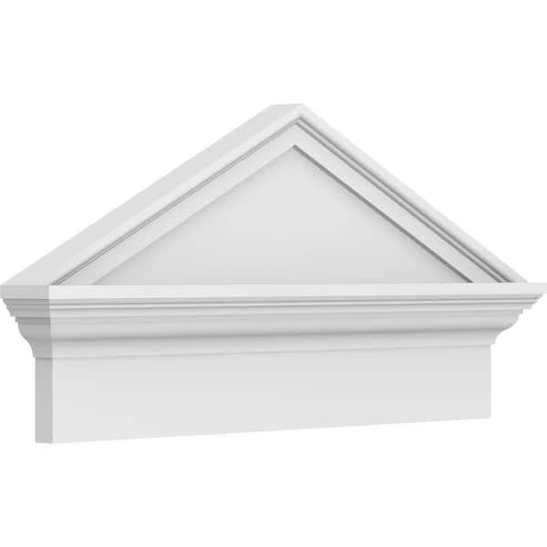 Ekena Millwork 26 in. W x 13-3/8 in. H x 2-3/4 in. P (Pitch 6/12) Peaked Cap Smooth Signature Urethane Combination Pediment, Primed Tan