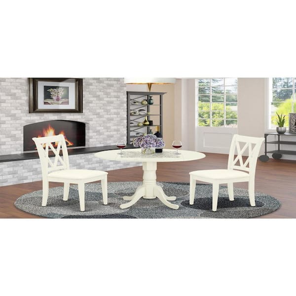 East West Furniture 3-Piece Buttermilk and Cherry Solid Wood Top-Round Dining Room Set with Dropleaf-Seats 4